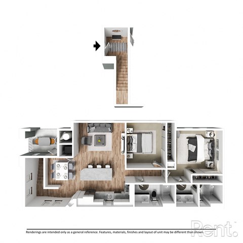 Floor Plan B3 (with furniture) at Westbury Apartments, California, 91739